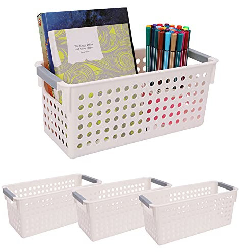 OVAKIA Plastic storage Boxes 3 Pack Storage Basket Home Organizer with Handles Shelf Baskets Cupboard Desktop Multi-Purpose Storage Boxes for Kitchen Bathroom office and Cabinet (Small)