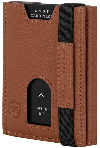 VON HEESEN Leder Slim Wallet - Geldbeutel mit RFID Schutz - Mini Geldbörse für Herren und Damen - Kartenetui Echtleder Karten Portemonnaie klein - Kreditkartenetui Cognac-Braun