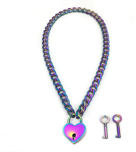 Succuba Padlock Necklace Chain Collar Choker with Two Keys and Box for Women and Men, Metal