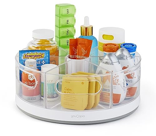 YouCopia Crazy Susan Küchenschrank, Drehteller, Aufbewahrungs- und Snack-Organizer, 6 herausnehmbare Behälter, Weiß (1)