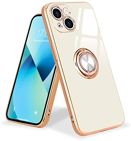 Urarssa for iPhone 13 Case Magnetic Ring Holder 360 Degree with Rotation Finger Car Holder Shockproof Case Cover for iPhone 13 6.1-inch, White