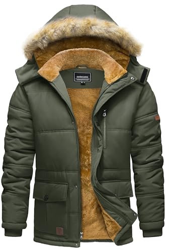 TACVASEN Men's Winter Jackets Thermal Winter Puffer Jacket Parka Coat Outdoor Hiking Waterproof Windproof Army Green XL