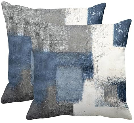 Britimes Kissenbezüge Moderne Wohnkultur 40,6 x 40,6 cm 2er Set Kissenbezüge Dekorative Abstrakte Ölgemälde Kissenbezüge für Schlafzimmer Wohnzimmer Kissen Couch Sofa Blau Weiß