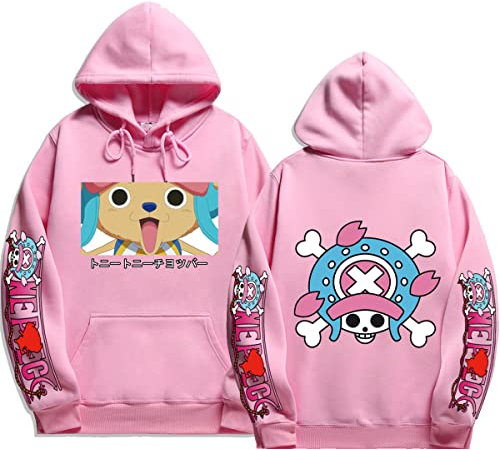 Sybnwnwm One Piece Hoodie Chopper Printed Pullover Anime Hoodies Long Sleeve Sweatshirt Unisex Pink