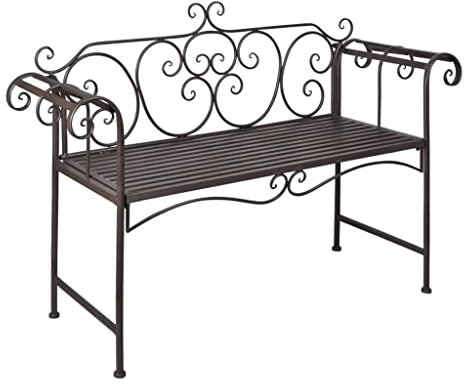 ZQQLVOO Gartenbank 132 cm Stahl Antik Braun,Gartenbank aus Holz für den Außenbereich mit Rückenlehne und Armlehnen, Doppel-Terrassenstuhl, Veranda, Gartenmöbel
