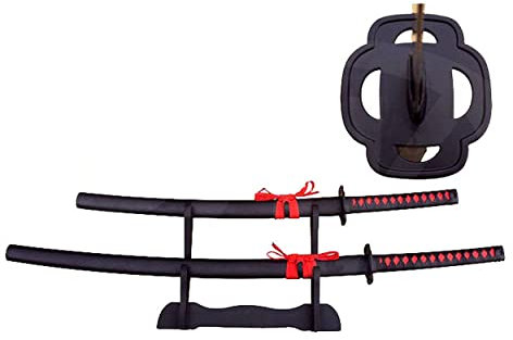 EIN Satz Katana und Wakizashi Schwert Echt Metall aus Stahl Nicht scharf Samurai mit Ständer zur Dekoration oder als Geschenk 4KM84