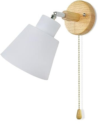 Applique Murale Avec Interrupteur à Tirette Rotation Libre à 350° Lampe De Chevet RéTro Moderne Macaron Applique En Bois E27 Applique Murale Interieur Convient Pour Salon Et Chambre (Blanc 3)