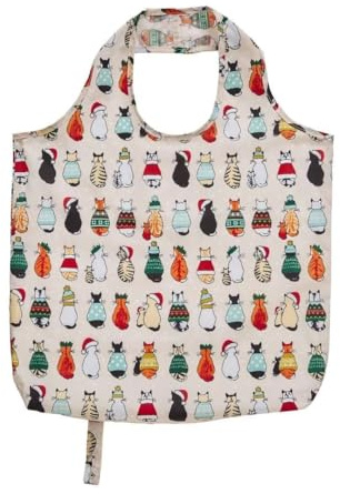 Ulster Weavers, Weihnachtskatzen im Warten, aufrollbar, wiederverwendbar, verstaubar, 100% Polyester, Einkaufstasche - praktisch als Handtasche oder Rucksack, tragbar und praktisch, mehrfarbig,