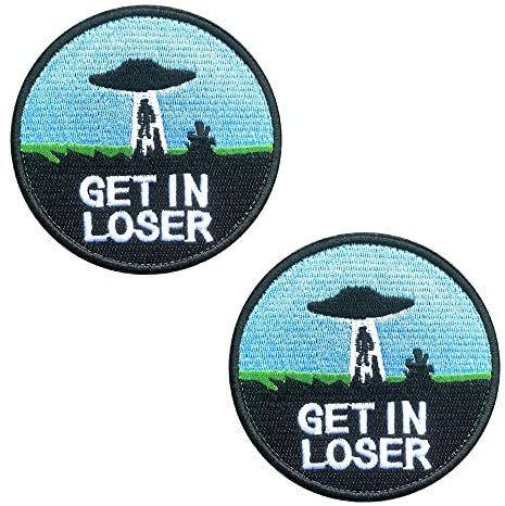 Zcketo 2 Stück Fun Get in Loser Aufnäher, Bestickt Design, Reinkommen Verlierer, UFO Ausländer Patch Mit Verschluss für Kleidung, Taschen, Rucksack, Uniform, Jersey