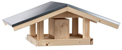 Dehner Natura Wildvogel-Futterhaus Karwendel, mit 4 Knödel-Haken und Futterschublade, 27.7 x 71.4 x 52 cm, Fichtenholz Natur/Blech