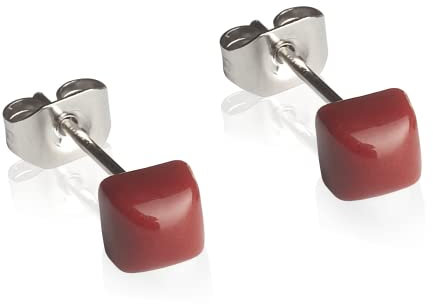 Winzige Ohrstecker mit Stein in weinrot • Quadratische Ohrringe für 1, 2 & 3 Ohrloch • Nachhaltiger Schmuck aus recyceltem Glas & Edelstahl • 4mm