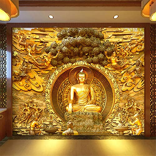 Personalizado 3D estereoscópico estatua de Buda dorado templo budista Mural pintura de pared sala de estar restaurante telón de fondo foto papel tapiz,300 * 210cm