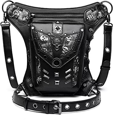 LEGVAEY Steampunk-Tasche für Herren und Damen, Gothic, Unisex, Schultertasche, Vintage-Leder-Schultertasche, Beintasche, Schwarz, S, Biker Punk
