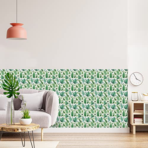 Tapete Gestreiftes Grünes Blatt Vliestapete Klebefolie Möbel Leicht Abzuziehen Selbstklebende Tapete Schlafzimmer Küchenrückwand Tapete Selbstklebend for Living Room 45x300cm/1 Pcs