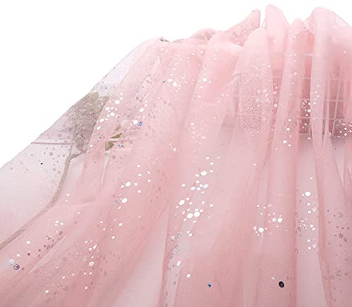 Wambere 160cm x 1m Tüll Stoff,Glitzer Tüll Dekostoff mit kleine Pailletten Dekostoff Tüll Stoff für Hochzeit Party Bankett Deko Handwerk Hochzeit Tischedeko Geschenk Bogen Dekostoff,Hell-Pink