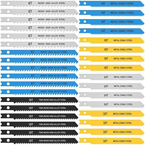 34 Pzset Lame per Seghetto Alternativo ad Alto Tenore di Carbonio Assortimento Professionale Lama per Sega a u Sharp Taglio Rapido per Il Taglio Del Legno di Metallo e Plastica(34 pezzi)