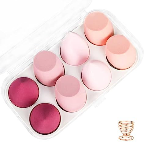 8 PCS Makeup Sponge with Holder Case Set, Makeup Sponges Blender Beauty Sponge Makeup Egg with Gift Box, Latex-Free Dry & Wet Use Foundation Cosmetic Makeup Puff for Powder Cream