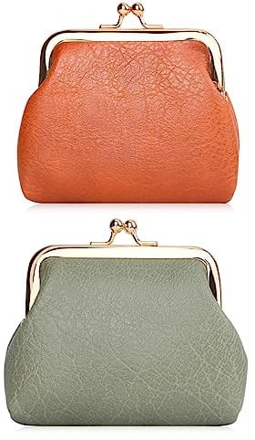 Oyachic 2 Packs Porte-Monnaie en Cuir Leather Coin Purse Carte Pochette Portefeuille Fermoir Clic Clac pour Homme Femme (Vert+Bru)