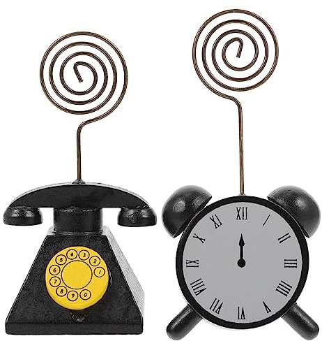 MAGICLULU 2 Stück Holz-Tischkartenhalter Uhr Telefon Nummernständer Name Foto Bild Clip-Halter Tischmenü Memo-Clips Tischdekoration Für Hochzeitsfeier