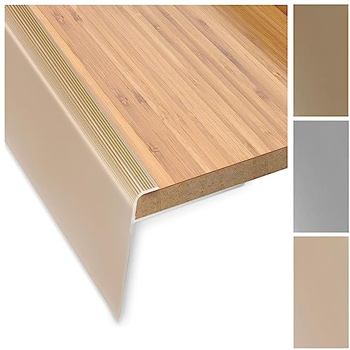 casa pura Treppenkantenprofil 6 Stück Set 90cm in F-Form aus Aluminium für Laminat | Safety | Gold | Vorgebohrte Kantenleiste 53mm Höhe mit einer Einfasshöhe von 7-8mm