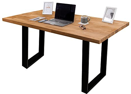 domli Solid Wood Oiled Oak Office Desk With Black Industrial Legs | 1500mm x 800mm x 40mm Oiled Tabletop | Fully Finished Premium European Wooden Tabletop And Leg