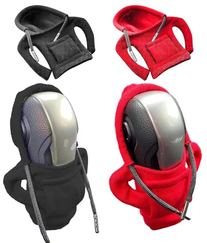 Schalthebel Hoodie 2 Stück Schaltknauf Abdeckung Lustige Kreative Universelles Auto-Innenzubehör Dekoratives und Schutz Shifter Gear Knob Car Cover für Schaltknauf Schaltknüppel(Rot, Schwarz)