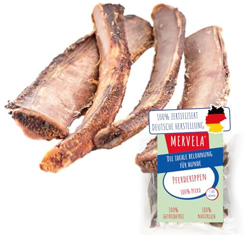 MERVELA Pferderippen | 100% Pferd pur | 1 Stück | Rippen vom Pferd getrocknet | Qualität aus Deutschland | ideal für hypoallergene, allergische und Sensible Hunde