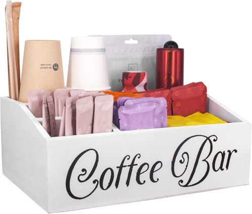 Guolich Organisateur de Café - Boîte de Rangement pour Accessoires, Station et Bar à Café, Sachets de Thé, Lait, Serviettes, Capsules, Bâtonnets de Sucre (Blanc)