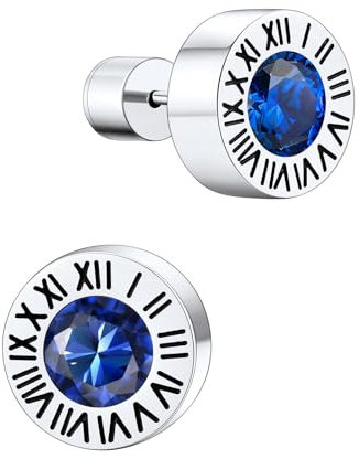Supcare Ohrstecker Herren Männer Edelstahl Römisch Ziffern Ohrringe Creolen Geburtsstein September Ohrring Stecker Huggie Kreolen Saphir Blau Ohrschmuck Punk Ohr Piercing Modeschmuck für Liebhaber
