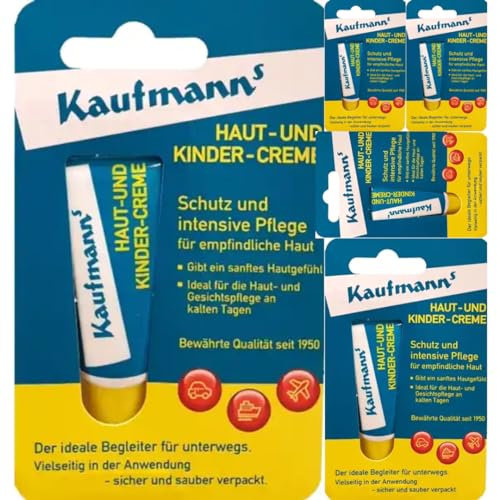 Kaufmanns Haut- und Kindercreme - die optimale Pflegecreme für sensible und empfindliche Haut in der Tube - für jeden Hauttypen geeignet, 10 Mililiter (5er Pack)
