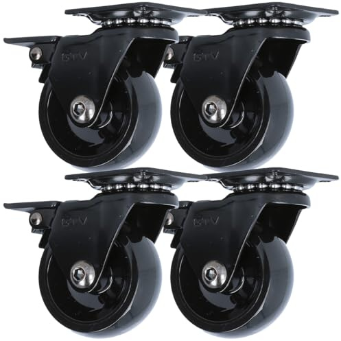 MS Beschläge Design-Lenkrolle Polyurethan Möbelrolle mit Feststellbremse Möbeltransportrolle Schwarz Hartbodenrolle Anschraubplatte kugelgelagert (Ø 50mm, 4)