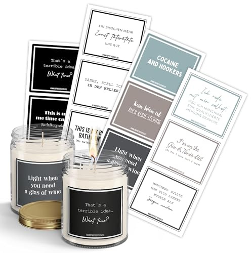 Papierdrachen 12 Kerzenglas-Sticker mit witzigen Gin- und Wein-Sprüchen – DIY Deko - Geschenk – 5 x 6 cm – Set 02
