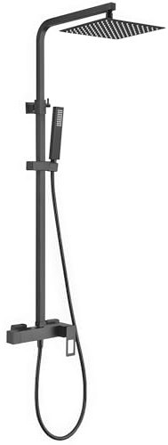 VALAZ Colonne de Douche | Mitigeur Monocommande Douche, Mélangeur Eau Froide et Chaude, Économie d'Eau | Installation Facile, Inoxydable | Longueur 80-120 cm, Pommeau 25 cm, Noir Mat, Série Cabrera