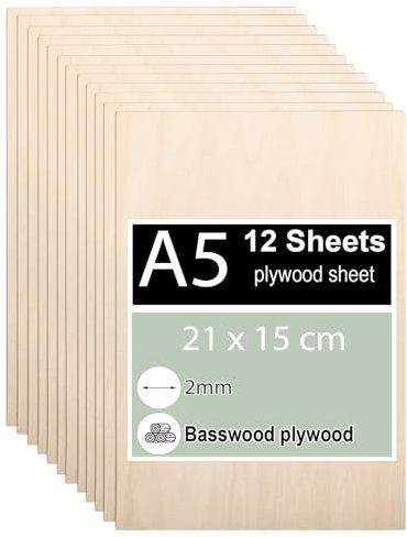 12 Stück Sperrholzplatte 2mm, A5 Sperrholz 21 x 15 cm, Linde Sperrholz, Dünne Holz-Zuschnitte, Holzplatten für für DIY Holzarbeiten, Laserbearbeitung, Brandmalerei, Modellbau, Deko, Gemälde