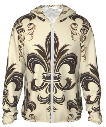 Veste légère UPF 50+ pour homme - Motif fleur de lys et bras - Protection solaire - Sweat à capuche à manches longues pour femme, noir, Taille L