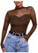 GORGLITTER Women's Mesh Long Sleeve Top T Shirt Sheer Mock Neck Stretchy Sexy Party Tee Top Chocolate Brown M