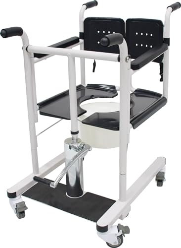 RS Trade Hydraulischer Dusch- und Toilettenstuhl mit Rollen, Rückenlehne, inkl. Topf, höhenverstellbar, bis 150 kg