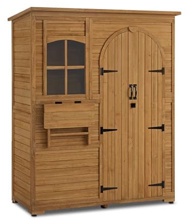 M MCombo Armoire de Jardin Armoire à Outils en Bois résistante aux intempéries, abri de Jardin Outdoor étanche praticable, pour l'extérieur Balcon terrasse, 3 réglable 73×144×185 cm (Nature)