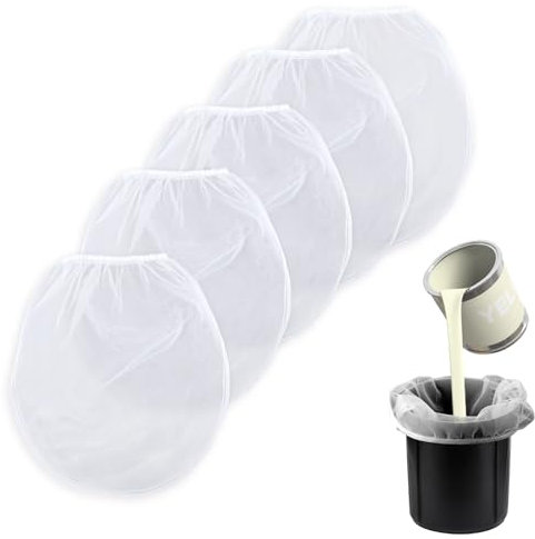 5pcs 2 Gallon Paint Filter Bags, White Nylon Bucket Strainer with Elastic Top Opening Fine Mesh Filter Bag Paint & Liquid Strainer for Paint Gardening
