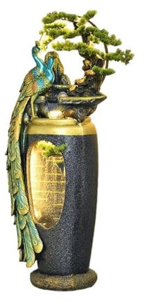 Fontaine de Jardin Ornement d'eau qui coule paon, nouvelle fontaine zen chinoise, vase décoratif sur pied for salon, porte d'entrée ou à côté d'un meuble TV Fontaine Exterieure(53*46*156cm)