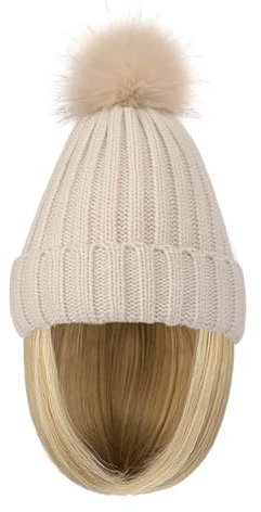 WUODHTW Winter Beanie Hut Perücken für Frauen warme Cotton Caps Perücke Bucket Hat Bob Perücken Kurze gerade Frisur Hut