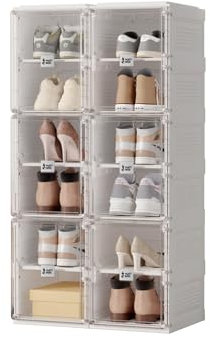 Mayi Box Transparente schuhregal,schuhboxen stapelbar weiß, mit magnetischer Tür, für Stöckelschuhe, Stiefeletten, Pumps