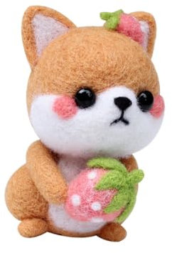 Operitacx Diy Filzset Für Anfänger Sitzender Hund Plüschpuppe Aus Bunter Wollfilzwolle Inklusive Werkzeug Für Junge Mädchen Kreativset Süßer Strawberry Shiba Nadelfilz Handarbeitsset Für Jun
