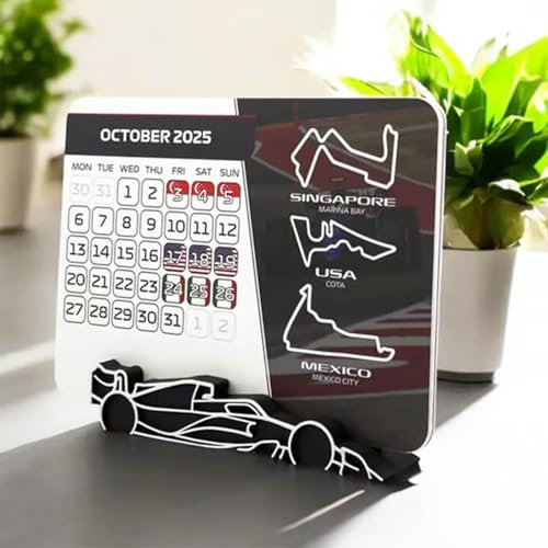 F1 Kalender 2025, Formel 1 Kalender 2025, Desktop-Kalender Mit F1-Autoständer, F1 kalender 2025 Formel 1 Tischkalender Geschenk Für Motorsport-Fans Racing Boy's Geschenk