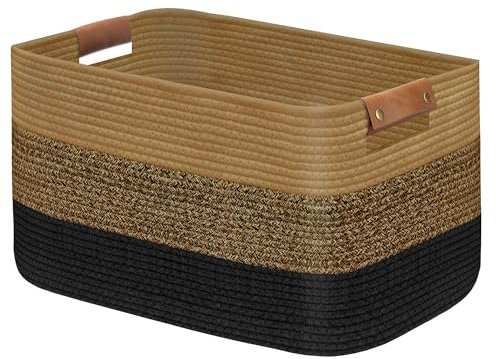 Goodheim Großer faltbarer Wäschekorb, Wäschekorb für Decke, Spielzeug, Handtücher, gewebte Körbe zur Aufbewahrung, Kinderzimmer, Heimdekoration, Wohnzimmer, 55 x 38 x 30 cm, Schwarz Dunkelbraun