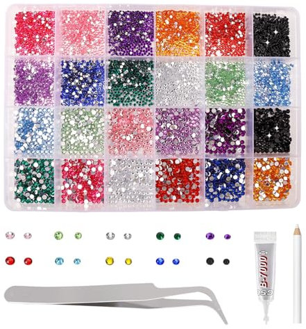 Resin Rhinestones Kits, 12 Colors 2mm and 3mm Flatback Round Rhinestones with 1 Tweezers Glue Pen, Bedazzling Non Hotfix Crystal Gems for Craft Nail Art Face Makeup Tumblers Mugs Clothing