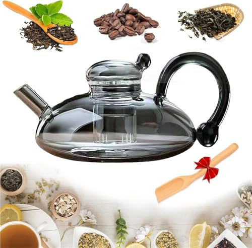 Tea Pot Set Removable Heatable for Loose Tea & Coffee Glass Teapot Set with Infuser Filtration Teapot Set(Grey)