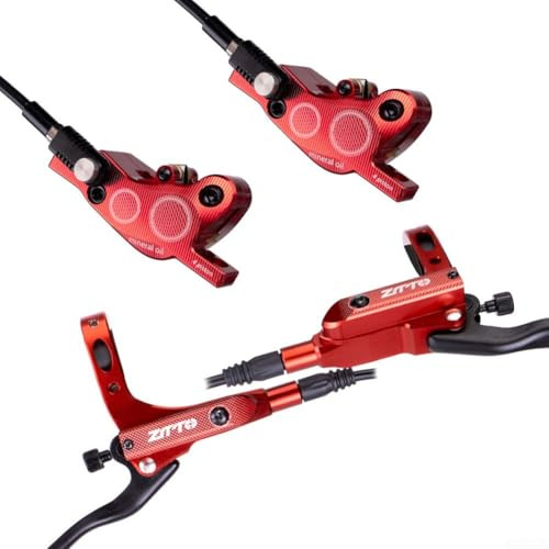 Hydraulische Bremsen Set für Fahrräder, 4 Push Kolben Design für robuste Kontrolle auf Trails (Rot)