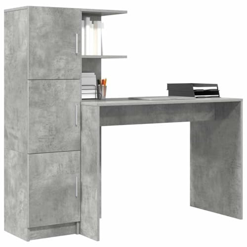 vidaXL Schreibtisch 2 pcs Beton Grau, Stylischer Schreibtisch, ergonomisches Arbeitsplatz-Design, für effektives Arbeiten und mehr Ordnung