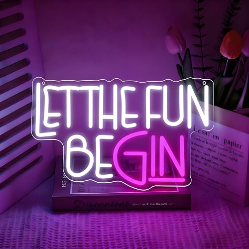 Let The Fun Begin Neon Schild, LED Rosa Weiß Neon Sign für Wand Deko, Dimmbare Neonlichter USB Power für Schlafzimmer Bar Pub Club Mann Höhle Hotel Hochzeit Geburtstags Party
